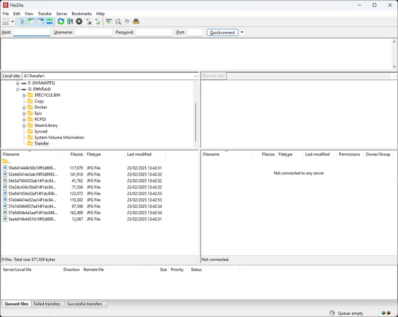 FileZilla main interface