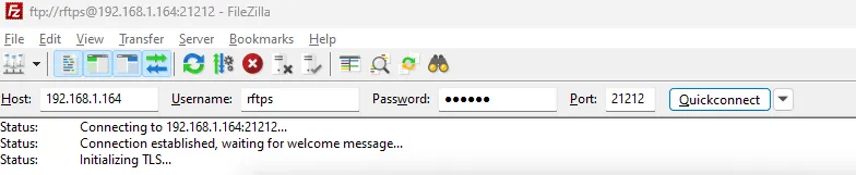 FileZilla server credentials
